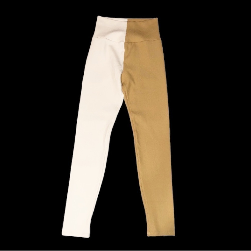 Ona Gigi White and Beige Color Blocked High Rise Leggings Size S